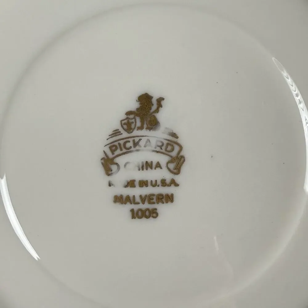 Pickard China Malvern 1005 Bread Plates Set 4 Green Gold Trim USA 1950s Vintage - Picture 7 of 9